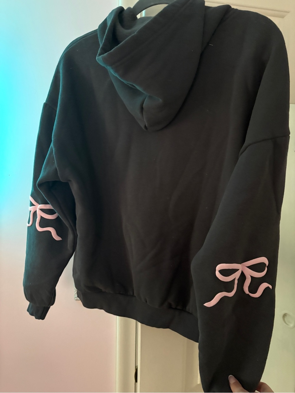 Edikted Black Hoodie with Pink Bow Sleeve Accents